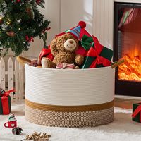 Panier de rangement moderne grande capacité pour couvertures et oreillers, sans odeur, écologique, en corde de coton tressée avec poignées, multi-usages