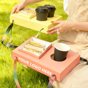 Boîte à lunch portable avec <span class=keywords><strong>porte</strong></span>-gobelet intégré, plateau en papier personnalisé pour sandwichs, toasts et boissons, à tenir à la main - Product Image 6