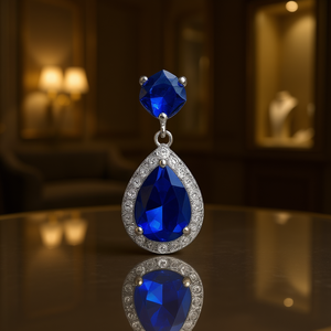 E1356 Orecchini pendenti con diamante blu taglio a pera, gioielli classici da donna con strass in cristallo per feste - Product Image 2