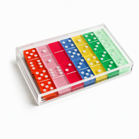 Jeu de dominos en acrylique translucide personnalisé avec étui de rangement transparent, couleurs arc-en-ciel, pour la décoration de la salle de jeux