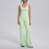 Ensemble de yoga à séchage rapide, couleur contrastée, débardeur, pantalon évasé taille haute, vêtements de fitness et de course