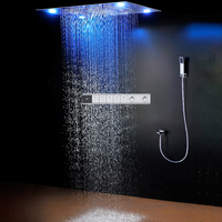 Grand ensemble de douche LED chromé poli 600x800mm, système de douche pluie cascade monté au plafond avec contrôle thermostatique pour hôtel