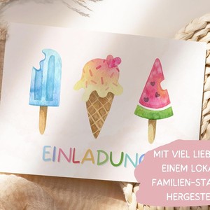 Juego de Tarjetas de Invitación de Helado de Verano, Papel Rectangular Personalizado, Barnizado Mate, Impresión Digital Hecha a Mano para Cumpleaños - Product Image 1