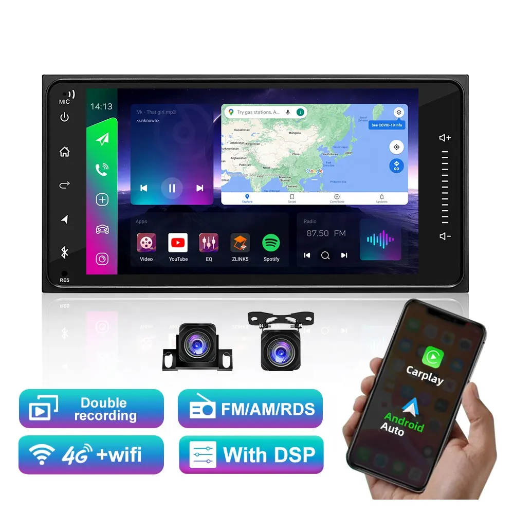 Hot 7 pollici per Toyota Ram 2/4/6GB Rom 32/64/128GB 4G Android auto Carplay navigazione GPS autoradio con doppia fotocamera di registrazione