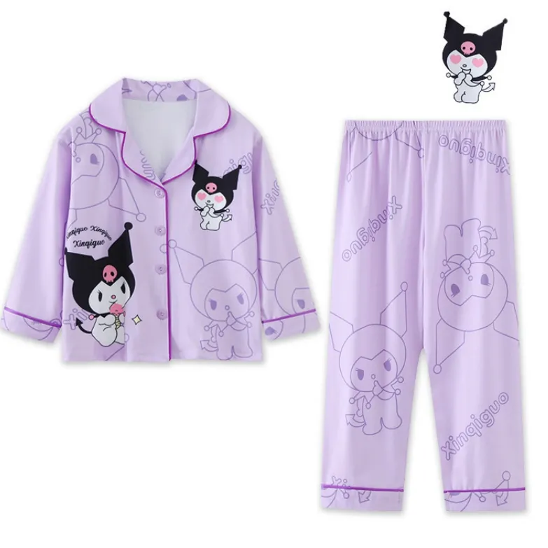 Kawaii sanrioed cinnamorol & kuromi của tôi giai điệu dài tay Loose ve áo pyjama thiết lập cho bé trai và bé gái cho Đồ Ngủ Trong mùa hè