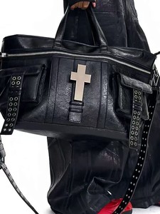 Borsa a mano in pelle effetto croce increspata, Borsa a tracolla, Borsa tote - Product Image 3