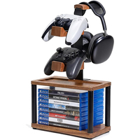 Support portable 4-en-1 en bois massif pour casque et manettes, base de rangement pour jeux vidéo Xbox/PS5/PS4 - Décoration de salle de jeu, cadeau