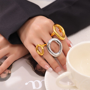 Minimalist Jewelry Geometric Hollow Irregular <strong>Circle</strong> <strong>Ring</strong> Stainless Steel 18k Gold Plated Tarnish Free Waterproof Oval <strong>Ring</strong> - Product Image 4