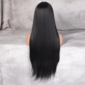 Perruque Longue et Lisse <span class=keywords><strong>Noire</strong></span> en Fibre Haute Température <span class=keywords><strong>de</strong></span> 24 Pouces pour Femmes, avec Raie au Milieu et Frange - Product Image 4