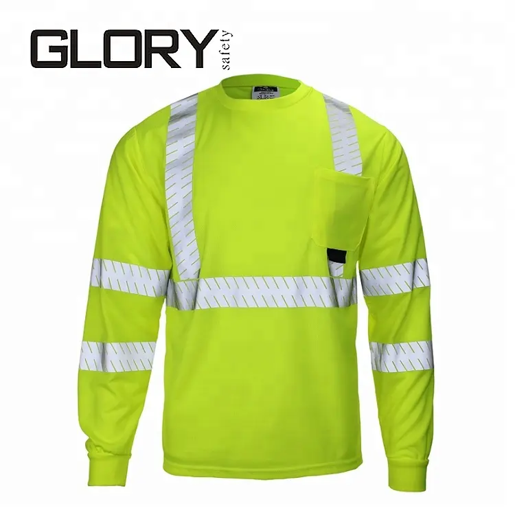 Hi-Vis Manica Lunga 100% Poliestere Riflettente Di Sicurezza del Traffico T-Shirt