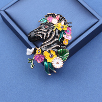 Broche personnalisée en émail goutte à goutte avec strass, motif zèbre, avatar, fleur, animal, accessoire de mode unisexe
