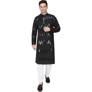 Conjunto de Kurta y Pijama para Hombre Triloki, Bordado con Lentejuelas, Rayón, Largo, Traje de Novio, para Diwali y Puja - Product Image 1