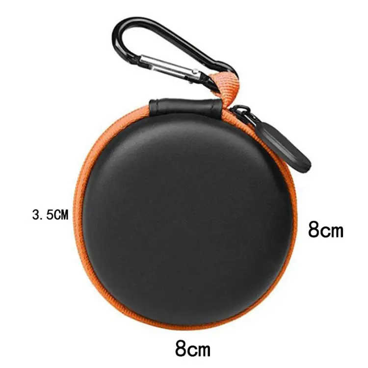 Basic black PU leather eva cover round earphone zipper protective box, plastic headset portable carrying small case