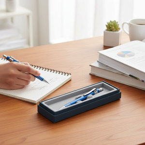 Matita meccanica blu in confezione regalo con clip argentata e impugnatura comoda per scrittura e uso in ufficio - Product Image 3