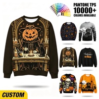 Sweat-shirt à col rond pour homme en polyester personnalisé avec sublimation, motif citrouille sorcier, impression intégrale pour Halloween