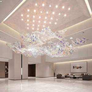 Lustre en cristal, grande lampe suspendue, couleur blanche, LED blanc chaud 3500K, base d'ampoule E27, lampe de plafond, décoration de salon - Product Image 2