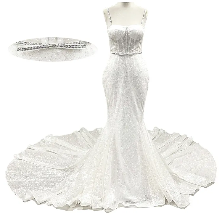 Perlen Meerjungfrau abnehmbare lange Spur rücken freie Brautkleid für Mutter der Braut Hochzeits feier Kleider für Dame in den USA