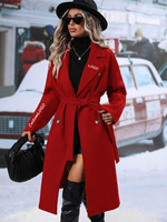 Manteau sur mesure OEM ODM pour femme grande taille, à revers cranté, manches longues, ceinturé, double boutonnage, couleur unie, mi-long, pour l'hiver