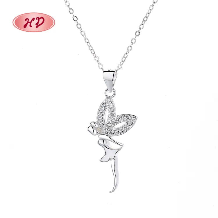 Personalizado de lujo Aaa Zirconia esterlina encanto Animal Ángel colibrí 925 collares de plata colgante para venta al por mayor joyería de las mujeres