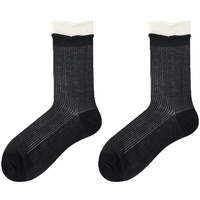 Chaussettes mi-mollet fines d'été pour femme en coton antibactérien, bicolores contrastées, sans couture, tendance, polyvalentes, à bord roulé et effet empilé
