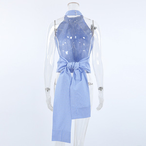 Women's Short Jacquard Halter Neck Open-Back Striped <b>Spaghetti</b> <b>Strap</b> Summer Top Vest Fashion - Product Image 3