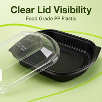 Groothandel voedselveilige PP zwarte takeaway container met transparant deksel voor Arabische Mandi gegrilde kip mezze plateau voedselbox