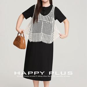 Robe d'été décontractée Runqi pour femme, col en V, ajourée, couleur unie, en coton, superposée, blanc cassé et noir - Product Image 4