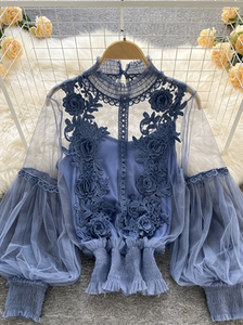 Conjunto de Blusa y Camiseta de Encaje Lavanda para Mujer Talla Grande SWEET BABE - Blusa Casual Elegante con Cuello Alto - Product Image 6