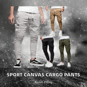 Pantalon cargo décontracté en toile pour homme, anti-boulochage, avec braguette zippée, taille mi-haute, teint uni, haute qualité, tendance - Product Image 2