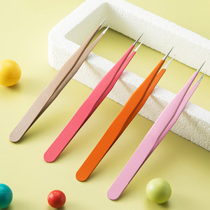 Pince à épiler droite et courbée en acier inoxydable rose, outil multifonctionnel pour le nail art et l'extension des cils - Product Image 4