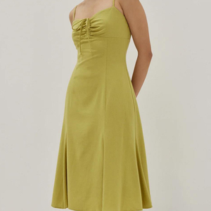Nuevo Estilo de Vestido Elegante Verde con Tirantes para Mujer, Vestido Largo Informal de Rayón y Lino al por Mayor para Mujer - Product Image 2