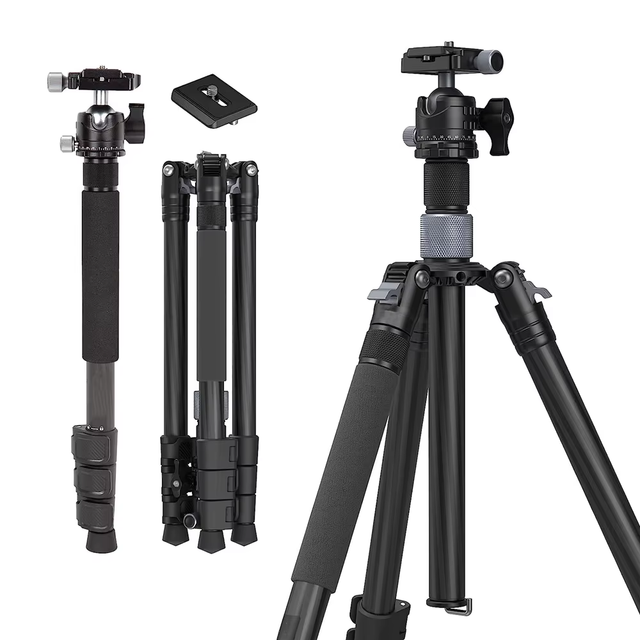 OEM ODM Photography Travel Ball Head Tripod 4 Sections Heavy Duty Carbon Fiber Camera Tripod Carbon Fiber Tripod Monopod