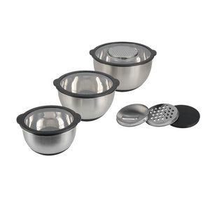 Râpe 3 pièces de haute qualité et couvercle transparent ensemble de bols à mélanger en acier inoxydable ensemble de bols à salade de stockage de cuisson de service de cuisson - Product Image 2