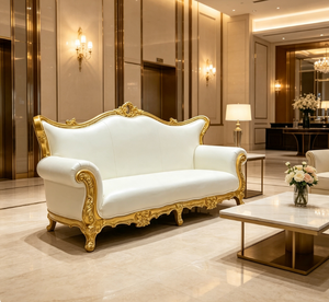 <span class=keywords><strong>Canapé</strong></span> deux places européen en bois massif sculpté doré, cuir blanc, pour hall d'hôtel, banquet de mariage, villa, salon - Product Image 6