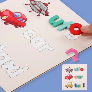 Puzzle 3D in Legno per Bambini con <span class=keywords><strong>Alfabeto</strong></span> e Animali Cartoon, Gioco Educativo di Abbinamento e Ortografia - Product Image 2