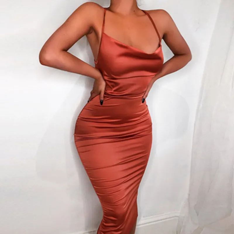 dinner dresses long sexy women bodycon long midi vintage backless elegant party outfits sexy club satin red silk dress
