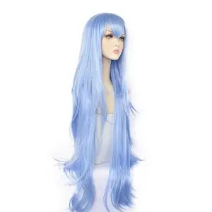 蓝色合成长自然波浪假发女性角色扮演卡通头发角色扮演耐热服装派对头卷发假发头发