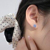 Modeschmuck Blaue Kubische Zirkonia Blumenform 925 Sterling Silber Ohrstecker Schmuck für Frauen und Mädchen