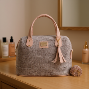 Bolsa de Maquillaje de Yute para Mujer Fana Jordin, Estuche Cosmético Elegante Mediano con Cierre de Cremallera, Asa Superior y Diseño de Borla - Product Image 2