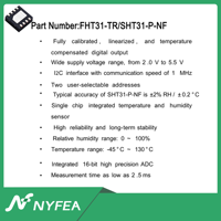 NYFEA H&T Seri SHT31-P-NF Kompatibel Menggantikan SHT31 I2C DFN8 Sensor Suhu dan Kelembaban IC Akurasi 2%RH/0.2C SMD