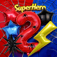 Nouveau ballon en aluminium rouge numérique de 32 pouces avec autocollant araignée pour fête d'anniversaire
