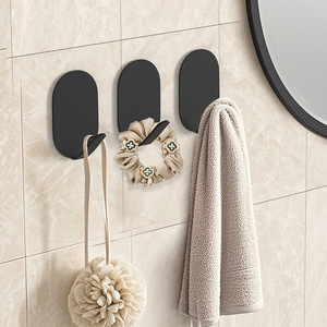 Wall <b>Hook</b> Set Self-Adhesive Black Minimalist Design For Bathroom <b>Kitchen</b> Towel Storage Rectangle Shape Mounting - Product Image 1