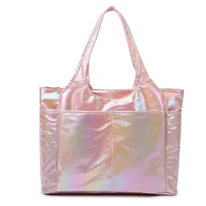 Bolsas de compras cosméticas de PVC transparente a rayas hechas de material de lona