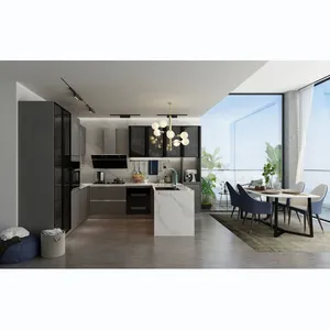 America modern style kitchen ideas black glass door storage cabinet with sink