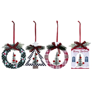Decorazioni Natalizie con Ornamenti Rotondi a Quadretti, Insegna '<span class=keywords><strong>Buon</strong></span> <span class=keywords><strong>Natale</strong></span>' e Mini Statuette di Alberi per Villaggio Natalizio da Tavolo - Product Image 5