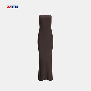 Đầm maxi cotton chất lượng cao, màu trơn, kiểu dáng thanh lịch, dài chấm đất, thiết kế mới nhất, ôm sát body, gợi cảm, không tay, bán buôn. - Product Image 5