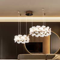 Lámpara de Araña de Cristal Artística con Forma de Hoja, Marco Dorado, Diseño en Forma de Nube, para Sala de Estar de Villa