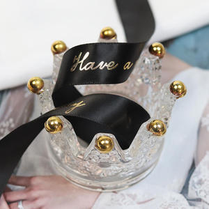 Cinta de Raso Negra con Logotipo Personalizado al por Mayor, Cinta de Raso con Lámina Dorada para Envolver Regalos de Boda - Product Image 5