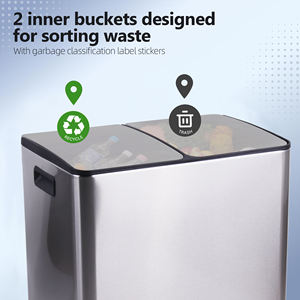 Cubo de basura de acero inoxidable con doble compartimento, cubo de basura de cocina <span class=keywords><strong>clasificado</strong></span> con cubos interiores de plástico, 2X30 litros Dual - Product Image 3