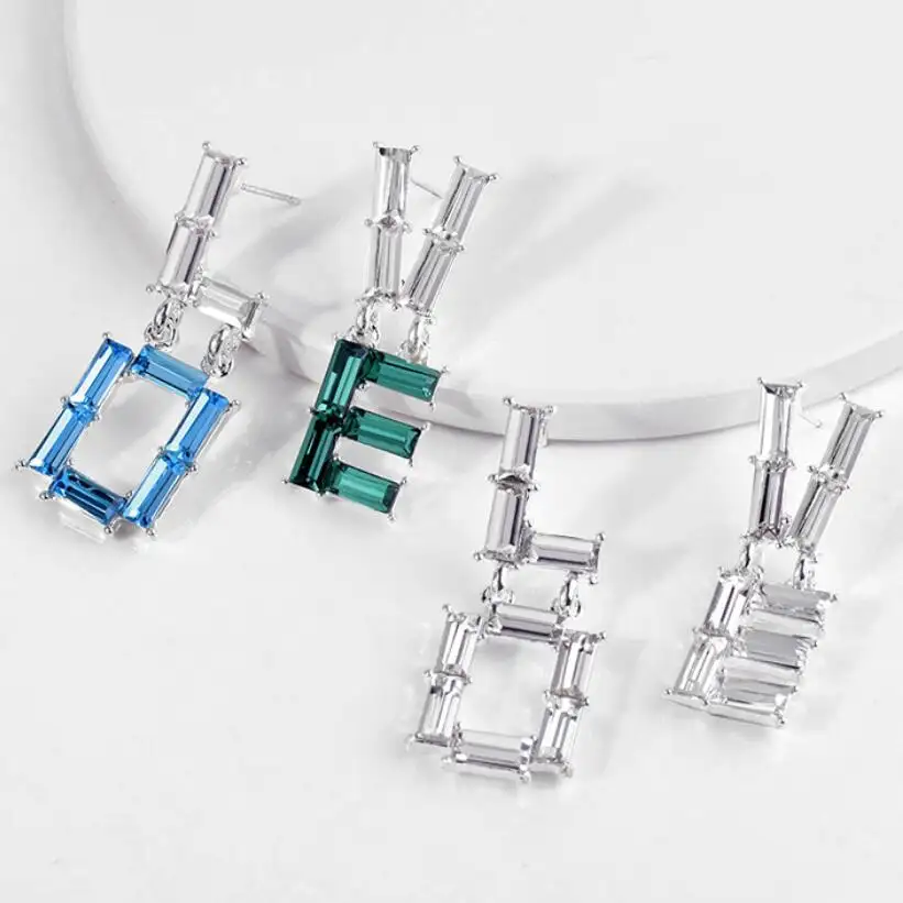 Kaimei 2022 fashion jewelry accessories fashion dangle earrings cubic zirconia crystal letter love silver stone earrings studs
